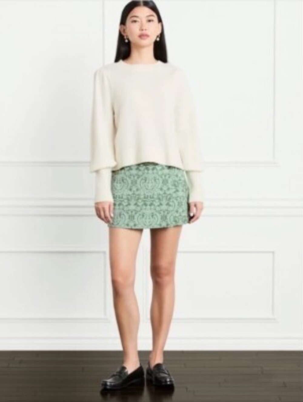 Hill House The Tatiana Skirt Green Jacquard Size Medium NWT